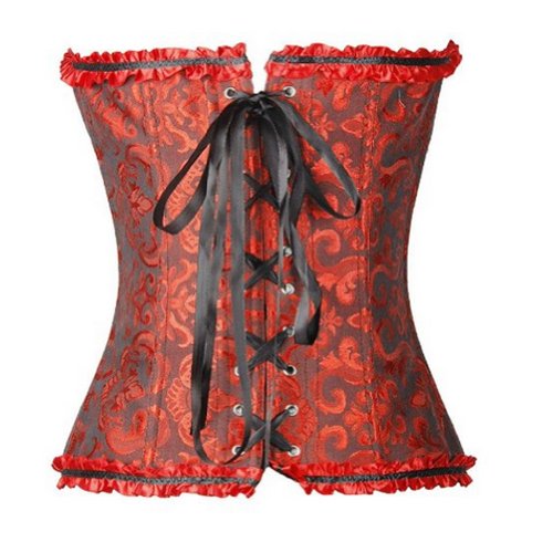 Newleaves-Wending-Sexy-Dark-Red-Overbust-Corset-Burlesque-Basque-Lingerie-with-Thong-Size-14-16