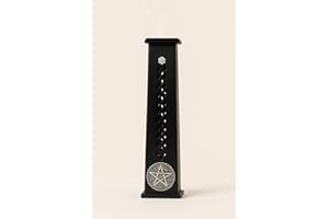 Rushant Wooden Tower Incense Stick & Cone Burner Holder – Hand-Carved Drop Box with Jali Design – Black with Silver Stars & Floral Pattern – Meditation, Yoga, Aromatherapy & Home Fragrance (31x7x7 cm)