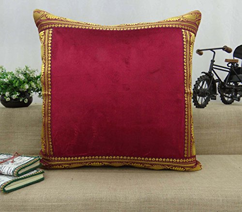 indian Wohnkultur rotem Samt Kissenbezug Quadrat Bett Sofakissenabdeckung 18 „x 18“ - 5