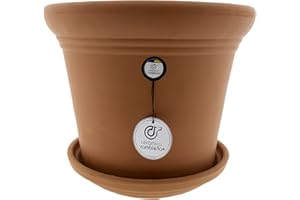 CR CERAMICA RAMBLEÑA CERÁMICA RAMBLEÑA | Maceta Grande Original de Barro Rojo | Exterior Terracota | Plato Incluido | 30x30x26 cm