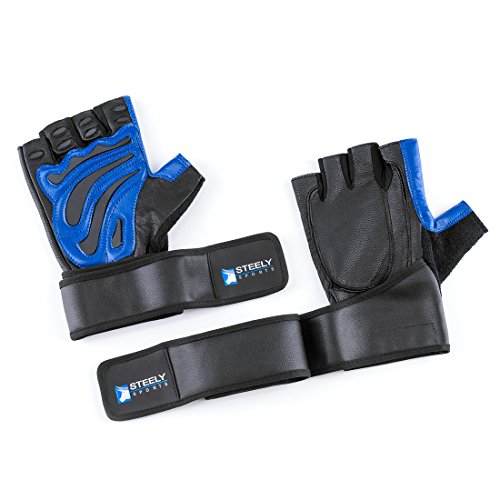 Steely-Sports Herren Fitness Handschuhe - Power Wrist Wrap Glove -Farbe: schwarz/blau Gr. S-M-L-XL-XXL // Fitness, Bodybuilding & Kraftsport