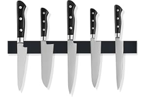 Fousenuk 40cm Porte Couteau, Inox Porte Couteaux Aimanté, Barre Magnetique, Porte Couteaux de Cuisine, Aimant Couteau Mural Support Noir, Sans Perçage, Extra-Fort Aimant, pour une Cuisine Bien Rangée