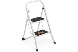 HOUSE DAY Scaletta pieghevole Scaletta Pieghevole a 2 gradini Scaletta Pieghevole in Alluminio Testata TÜV con Schienale Fino a 150 kg