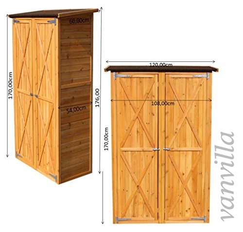 vanvilla Geräteschuppen Holz Flachdach Groß Naturfarben Gerätehaus Gartenschrank - 4