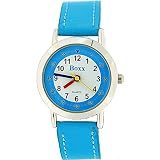 BOXX Ausgefallene, analoge Easy Read Mädchen Armbanduhr mit weißem Ziffernblatt und blauem Textilarmband
