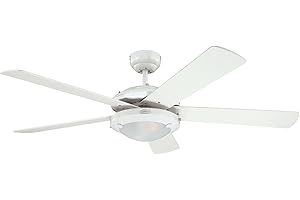 WESTINGHOUSE LIGHTING 78017 Ventilateur de plafond d'intérieur à cinq pales et une lampe Comet de 132 cm, finition en étain foncé avec verre dépoli