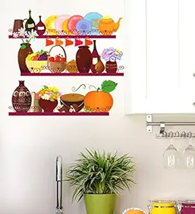 Decals Design Kitchen Utensils and Jars Storage Wall Sticker (PVC Vinyl, 70 cm x 50 cm),Multicolour