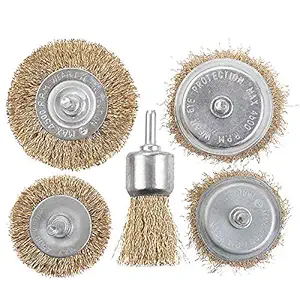 5 Pcs Multipurpose Wire Brush Set to Remove Paint, DUST, Dirt ETC Wheel Brush (set of 5, Color-Golden & silver, Material- Brass/steel)