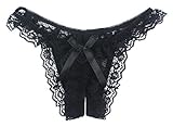 Kobwa(TM) Women Open Crotch Low Rise Lace Panty Sexy G-String Underwear,Black with Kobwa's Keyring