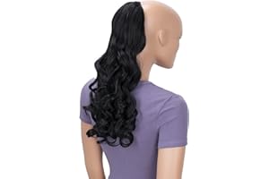 CAISHA 50cm Postiche Natte Queue De Cheval Extensions Avec 2 Bandes De Cheveux Bouclés Noir Naturel HC14-1