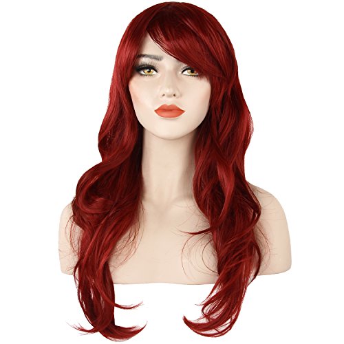 Discoball® Perruque ondulée pour femme idéale pour le cosplay, Halloween Rouge