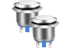 Gebildet 22mm Cabeza Plana SPST Interruptor Momentáneo a Prueba de Agua, Reinicio Automático Interruptor de Botón de Metal, Terminales de Pin de Soldadura DC 6V/12V/36V/48V, AC 110V/230V 3A 1NO