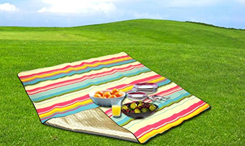 XXL Picknickdecke mit Unterseite aus Alu 200 cm x 200 cm in verschiedenen Farben Bunte Streifen - 2