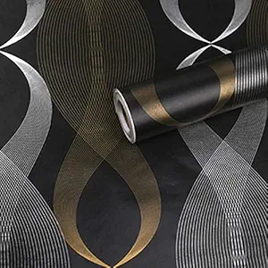 JAAMSO ROYALS Black Decoretive Lines Wallpaper - Self Adhesive, Water Proof, Peel and Stick Sticker (45 cm x 200 cm, Black)