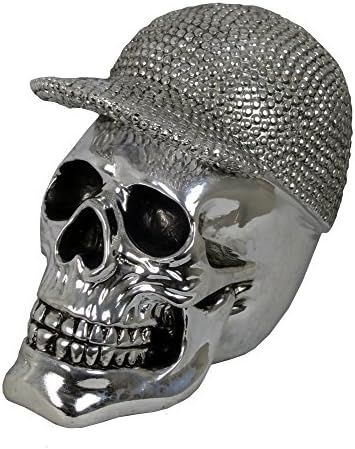 Silver Electroplated Skull Head Skeleton Ornament with Stud Baseball Cap