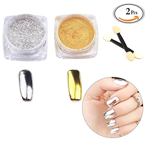Travelmall 2 box Gold+Silber Nagel Pigment Mirror Powder Nail Glitzer Spiegel Effekt Pulver Glitter Set