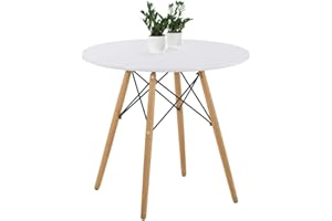 ‎GOLDFAN GOLDFAN Runder Esstisch Holz Esstisch Weiß Rund Moderner Holztisch 80cm Küchentisch für Wohnzimmer Esszimmer Küche