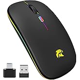 Mouse Wireless Ricaricabile, Mouse Bluetooth, Mouse 2,4 GHz con Mini Ricevitore USB, 1600 DPI Mouse Senza Fili, Mouse Silenzi