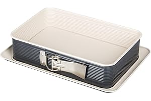 Zenker Rechteckige Springform CREME NOIR, Backform aus Stahlblech, Kuchenform mit keramisch verstärkter Antihaftbeschichtung (Farbe: Crème,Anthrazit), Menge: 1 Stück, 27,5 x 17 x 7 cm