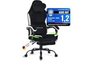 PixelPilot Gamingstol med fotstöd, ergonomisk gamingkontorsstol av andningsaktivt tyg, bred sits, nack- och ländryggsstöd, ka
