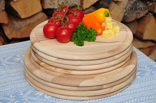 8 x Pizzabretter, Flammkuchen Servierbrett, Holzbrett rund, PREMIUM-QUALITÄT, groß Holz,mit umlaufender Rille - Ölrille / Saftrille -, je 4 Stück ca. 25/28 cm, als Bruschetta-Pita-Döner-Naan-Roti-Ciabatta-Langos-Chubz-Servierbretter, Schneidebrett Schneidebrettchen, Frühstücksbrettchen,Anrichtebretter, Brotzeitbretter, Steakteller schinkenbrett rustikal, Schinkenteller von BTV