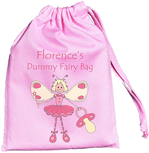 Personalised - Pink Dummy Bag - Fairy design - Tiny Drawstring Cotton Bag - Ideal for dummy weaning - Supplied empty