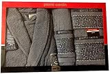 100% algodón. Pierre Cardin M/L Gris Laberinto 4 Piezas Albornoz y Toalla Juego, Jacquard Pizarra Plata Sparkle - 100% algodón Funda Albornoz, Toalla para Invitados, Toalla de baño, Toallas de baño
