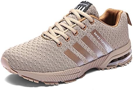 Senbore Men Casual Sports Shoes Air Trainers Fitness Flats Running Athletic Competition Sneakers (UK 10.5, Brown)