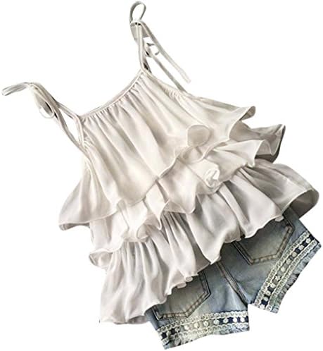 Girls' Clothes Set JYJM For 2-7 Years Old Kids Toddler Kids Baby Girls Chiffon Pearl Vest Shirt Short Sleeve+Jean Shorts Outfits Clothes Set Dress For Girl (120, White)