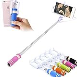 MESE London Brazo Extensible Para Selfie (Sin Batería) Monopod De Aluminio Barra Extensible Manual Para Foto Con Sostenedor De Smartphone Ajustable Y Obturador Inalámbrico / Botón Obturador (Rosado)