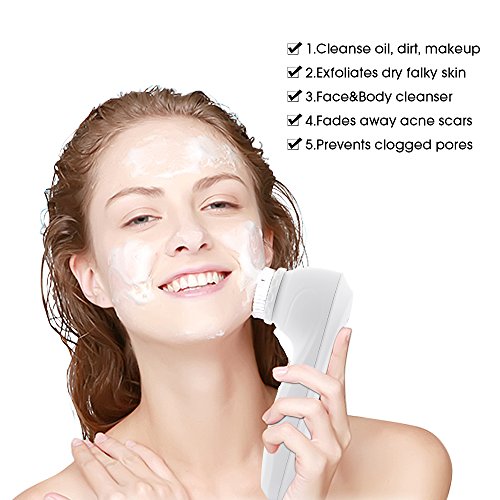 Elektrische Ultraschall-Reinigungsbürste für Gesicht und Körper, wasserfest, Haut-Peeling, Reinigungssystem für die Tiefenreinigung mit 4 Geschwindigkeitseinstellungen und 2 Bürstenköpfen - 2