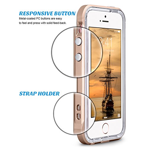 iPhone 5S / 5 Case, ULAK iPhone SE Case Shock Absorption Bumper Frame [Drop Protection] Soft Transparent Anti-Scratch Clear Back Case Cover for Apple iPhone 5 5S SE (Gold)