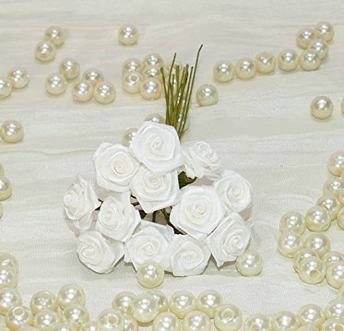 12 Bund = 144 St. Diorröschen Satinröschen Rosen hellcreme - 4