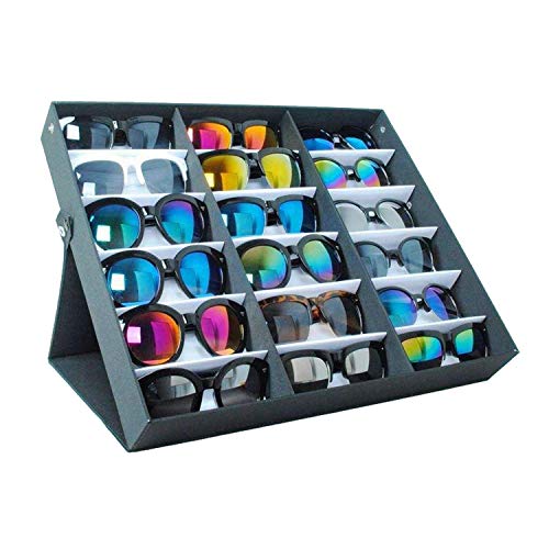 Preisvergleich Produktbild Speede 18 Brillen Sonnenbrille Aufbewahrungsbehälter für Brillen Display Brillenvitrine mit Glasdeckel-Sortierbox zur Aufbewahrung und Präsentation von Brillen 47,5 x 37,5 x 6 cm Schwarz