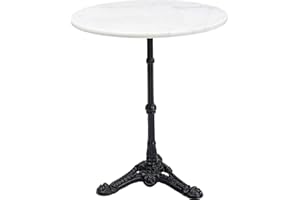 ‎KARE Kare Design Bistrotisch Kaffeehaus, Weiß, 60cm Durchmesser, Runder Indoor und Outdoor Tisch, Kleiner Esstisch für Balkon, Garten, Terrasse, Gartentisch im Vintage-Stil, Marmor, Schwarzer Stahlfuß