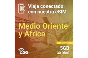 CGS CONNECTIVITY - eSIM de 5GB, 30 Días para Medio Este y ÁFRICA | Activación Instantánea | Recargable | 4G/5G | Soporte 24/7 | Solución Prepago Sin Ataduras | Viaja con Libertad y Sin Costos de Roaming