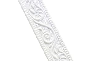 MOCASTLE Wallpaper Borders Self Adhesive 230cmx4.8cmx6mm 3D Vine Leaf Carved Pattern Waterproof Skirting Board Trim Line Border Wall Trim for Corner Line Ceiling Border, 1PC (White)