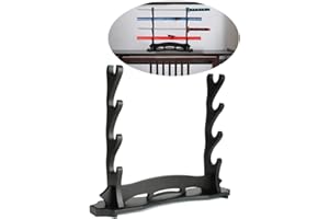 BiJun Schwertständer Katana Ständer, Schwarzes Holz Schwert Katana Wandhalterung, Gladiator Schwert Wand Display Kreuzritter Schwertständer Messer Kleiderbügel Stütze Ständer (4 Schwerter)