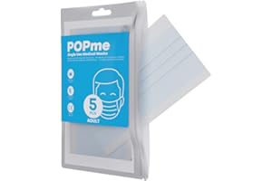 Popme Mascherine Colorate Monouso, Mascherina Chirurgica Colorata CE, con Clip Nasale Adattabile, Bustina con Chiusura Ermetica, Modello Blu Chiaro, 5 Pezzi,