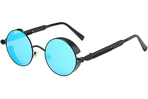 BOZEVON Punk Rond Lunettes de soleil - Classique Métal Cyclisme Retro Lunettes de soleil pour les femmes Hommes