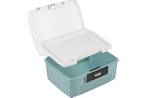 LITTLEDUCKLING Lockable Medicine Box with 4 Digital Combination Lock, Safety Medication Storage Container with Removable Tray, Privacy Document and ID Box, Plastic Lockable Storage Bin for Medicine Food Snacks(Blue)