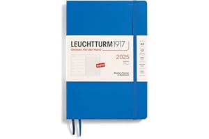 LEUCHTTURM1917 370757 agenda semanal y cuaderno de notas mediano (A5) 2025, tapa blanda, Sky, Inglés