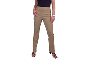 Paulo Due Women's Elasticated Waist Trousers Pull On High Waist Straight Leg Trousers Evening Day Office Work 8-22