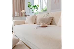 MINGPINHUIUS New Sofa Covers Washable - Soft Velvet Sofa Cushion Covers, Non-Slip Sofa Cover 2 3 4 Seater, Couch Covers for Sectional Sofa, Couch Cover L Shape Furniture Protector (Beige White, 90x160cm/1 Piece)