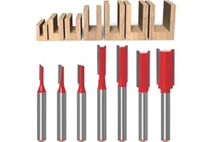 Rebanky 1/4 inch Shank Straight Router Bit Set,Single Double Flute Straight Router Bit for DIY Woodworking Tool,1'',1'',1'',13/16'',1/2'',1/2'',3/8''