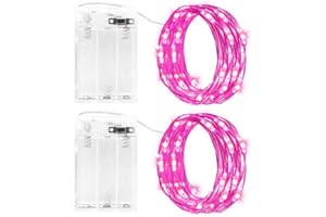 Gcstnn 2 Pcs Stringa Luci Led a Batteria, 3metri 30 Led Rame filo Catene Luminose Lucine Fata Luci con timer per per camere, terrazze, Halloween, Natale, decorazione, Rosa