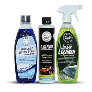 Wavex Glass Polish Cum Hard Water Remover 350ml|Windshield Washer Fluid 500ml|Glass Cleaner with rain Repellent 500ml|Car Care kit(Set of 3)