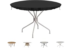 SIMPHAUS Garden Table Cover Round,Garden Table Top Covers Waterproof for Patio Table Cloth Wipe Clean Table Cover Black for Outdoor/Indoor Use 420D Oxford Fabric Garden Furniture Cover Ø132x10cm