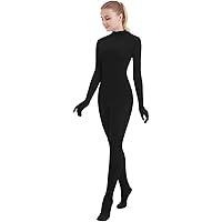 SUPRNOWA Body A Manica Lunga In Lycra Spandex A Collo Alto Da Donna (XS, Rosso