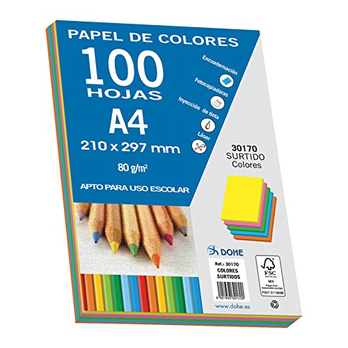 Dohe 30170 - Pack de 100 papeles A4, 80 g, multicolor intenso